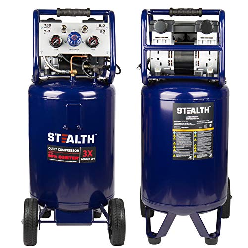 Stealth 20 Gallon Ultra Quiet Air Compressor,1.8 HP Oil-Free Peak 150 PSI 68 Decibel, 5.5 CFM @ 40 PSI 5 CFM @ 90 PSI Silent Long Life Electric Air Compressor W/Wheel for Garage - style: Vertical_VC