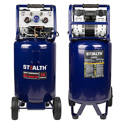 Stealth 20 Gallon Ultra Quiet Air Compressor,1.8 HP Oil-Free Peak 150 PSI 68 Decibel, 5.5 CFM @ 40 PSI 5 CFM @ 90 PSI Silent Long Life Electric Air Compressor W/Wheel for Garage - style: Vertical_VC