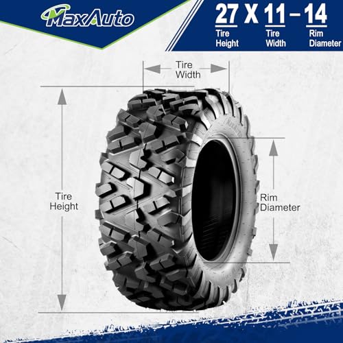 ‌MaxAuto 2-Pack 27x11-14 UTV Rear Tires - All-Terrain Mud & Sand Off-Road Performance, 6-Ply Tubeless Construction for Durability & Traction - size: 27x11-14 Rear