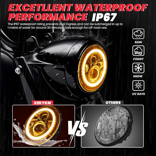 7 Inch Motorcycle LED Headlight 4.5" Fog Passing Light Assembly for Harley Touring Softail Deluxe Road King Street Glide Road Glide Ultra Limited Tri Tour Models DRL Halo Ring Angel Eye Chrome - color: Chrome