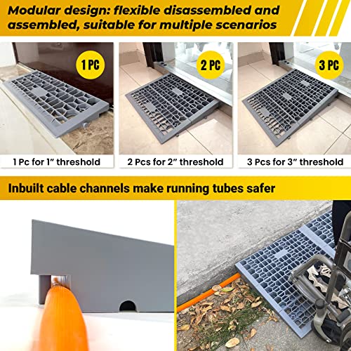 HOXWELL Modular Threshold Ramps for Doorways, 3" Rise Wheelchairs Ramps for Home, Solid Upgrade Material 3000 Lbs Load Capacity Door Ramps for Wheelchairs and Cars (2 PCS) - size: 3''-2 Packs