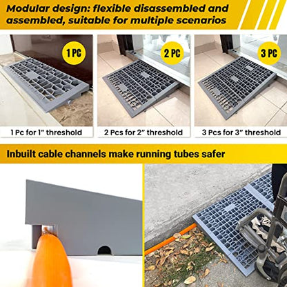 HOXWELL Modular Threshold Ramps for Doorways, 3" Rise Wheelchairs Ramps for Home, Solid Upgrade Material 3000 Lbs Load Capacity Door Ramps for Wheelchairs and Cars (2 PCS) - size: 3''-2 Packs
