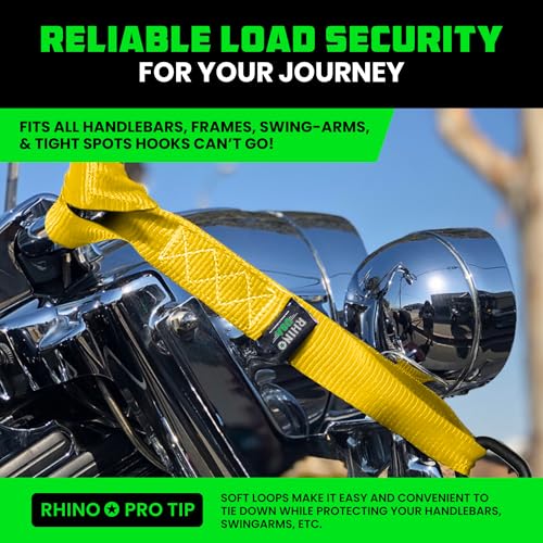 Rhino USA Soft Loop Tie Down Straps (4-Pack) - Motorcycle Handlebar Straps - color: Yellow 4-Pack