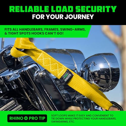 Rhino USA Soft Loop Tie Down Straps (4-Pack) - Motorcycle Handlebar Straps - color: Yellow 4-Pack