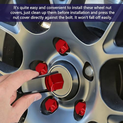 20PCS Car Wheel Lug Nut Covers, Hexagonal Plastic Dustproof Wheel Nut Rim Cover, 17mm Wheel Nut Covers with Removal Tool, Rust-Resistant Car Lugnut Caps for Most Vehicles (Red/17MM) - color: Red/17MM