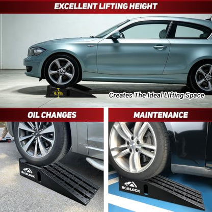 ROBLOCK Heavy Duty Low Profile Car Ramps for Oil Changes, Portable Car Ramps with Lift Height of 6.7 inch for Low Cars High Lift and Jack Support, Vehicle Ramps for Garage, 35.6"x12"x8.5", 2 PCS