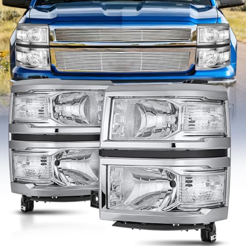 Nilight Headlight Assembly for 2014 2015 Chevy Silverado 1500 Pickup Truck - color: Chrome Housing + Clear Reflector, size: For 2014-2015 Silverado