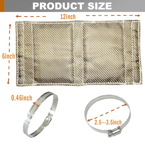 Titanium Pipe Heat Shield 6" x 12'' Exhaust Heat Shield Motorcycle Heat Guard Cover Wrap with 3 PCS Stainless Steel Clamps - size: 6'' x 12''