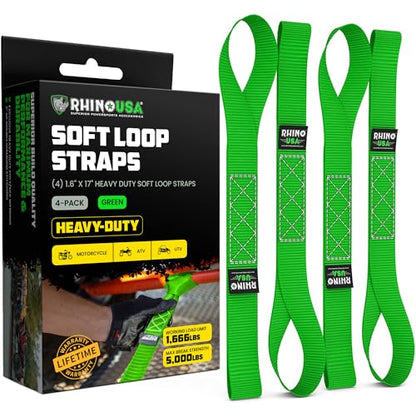Rhino USA Soft Loop Tie Down Straps (4-Pack) - Motorcycle Handlebar Straps - color: Green 4-Pack