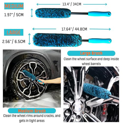 oesee PRO Choice 4 Pack Long Handle Wheel Brush Kit for Cleaning Wheel and Tire- 2X Soft Wheel Cleaning Brush, Detailing Brush and Stiff Tire Brush - color: Blue/Black, size: 4-Pack