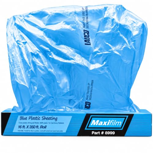MAXIFILM 16ft x 350ft Roll of Blue Overspray Paintable Masking Plastic Sheeting -8 Micron, 0.3 Mil, Protective Masking Film Cover, Auto Painting, Cover Cloth Home Walls Furniture (1, 16ft x 350ft)
