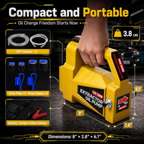 Oil Transfer Pump 12V 100W, Engine Oil Extractor Pump - color: Yellow