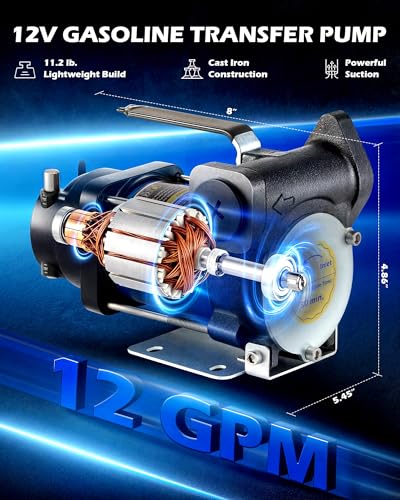 OMT 12GPM Gasoline Transfer Pump, 12V Priming Electric Fuel Pump Set - color: 12GPM Gas Pump