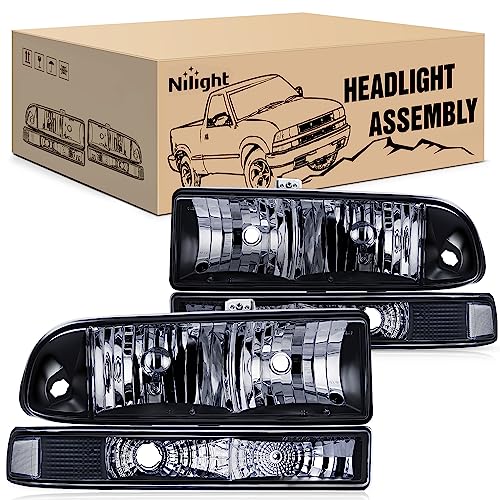 Nilight Headlight Assembly for 1998 1999 2000 2001 2002 2003 2004 2005 Chevy Blazer Headlights 1998-2004 Chevrolet S10 Pickup Replacement Headlamp Housing Bumper Lights - color: Black Housing + Clear Reflector