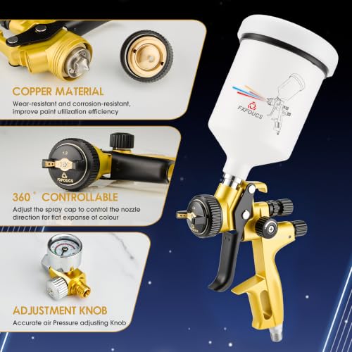 HVLP Air Spray Gun Kit 1.3mm, Professional Automotive Paint Sprayer - color: Golden, size: 1.3mm