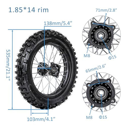 Front Motorcycle Tire 70/100-17 & Rear Knobby Tire 90/100-14 Wheel Tires Rim Inner Tube with 15mm Bearing & 14'' Rear Swing Arm & Front Fork 45mm/48mm for Pit Dirt Bike - size: Front 17 + Rear 14