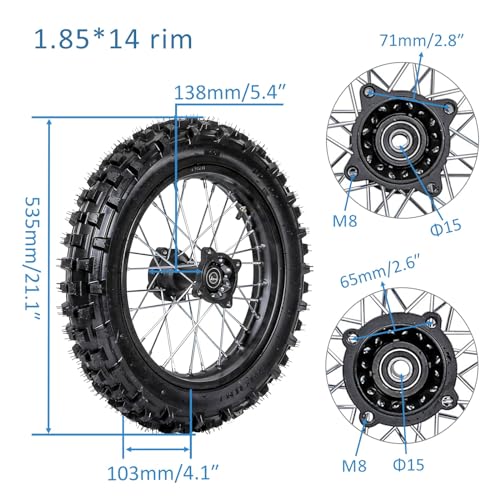 TDPRO 90/100-14 Rear Wheel Tire Rim w/15mm Bearing & Rear Swing Arm Swingarm for Dirt Pit Bike 125cc 140cc 150cc - size: Rear 90/100-14