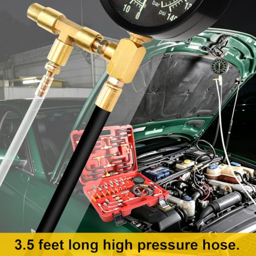 BETOOLL Pro Fuel Injection Pressure Tester Kit 0-140 PSI Fluorescent Gauge - size: 0-140 PSI Fluorescent Gauge