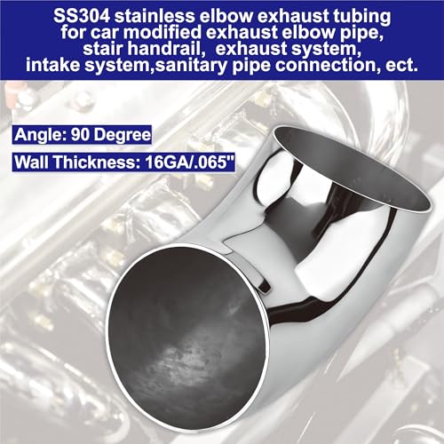2PCS Stainless Steel Elbow 4" 90° Mandrel Bend Elbow-Thickness 16GA/.065" Wall, 304 Stainless Elbow Exhaust Tubing for Car Modified Exhaust Elbow Pipe, Stair Handrail (2 Pack) - size: 4" 90° (2 Pack)