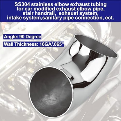 2PCS Stainless Steel Elbow 4" 90° Mandrel Bend Elbow-Thickness 16GA/.065" Wall, 304 Stainless Elbow Exhaust Tubing for Car Modified Exhaust Elbow Pipe, Stair Handrail (2 Pack) - size: 4" 90° (2 Pack)