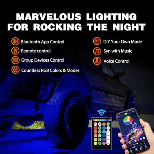 Nilight RGB LED Rock Lights Kit 10 Pods Underglow Multicolor Neon Pod - color: RGB 3LED, size: 10 Pods
