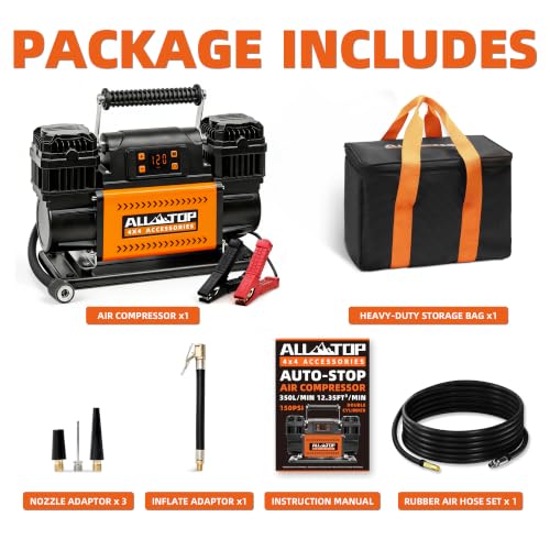 ALL-TOP 12V Air Compressor w/LCD Control Panel to Preset Target Pressure, 150PSI 12.35CFM Air Pump Inflator for Overland (Dual Cylinder) - color: 350 L/Min, Digital Setting Auto-stop