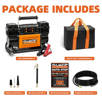 ALL-TOP 12V Air Compressor w/LCD Control Panel to Preset Target Pressure, 150PSI 12.35CFM Air Pump Inflator for Overland (Dual Cylinder) - color: 350 L/Min, Digital Setting Auto-stop
