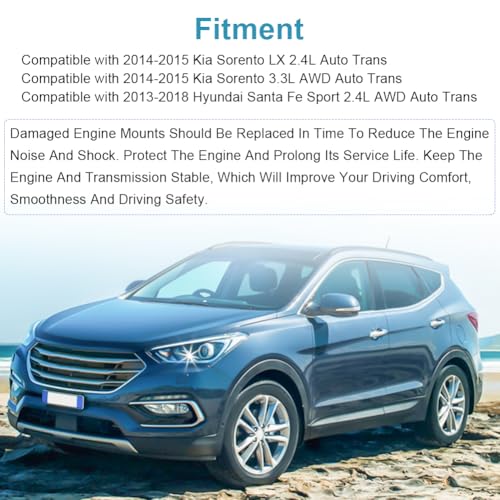 Engine Motor Transmission Mount Kit Replacement for 2013-2018 Hyundai - size: 3PCS-Compatible with 2013-2018 Santa Fe Sport 2.4L