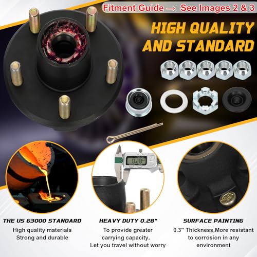 Redants 2 Pack 2000 lbs Trailer Hub Kit 5 on 4.5", 1-1/16" Straight Spindle ONLY, Pre-Greased Assembly with L44649 Bearings for Boat/Utility Trailer - style: 5*4.5" Trailer Hub Kit for 2000 lbs Axle