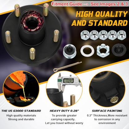 Redants 2 Pack 2000 lbs Trailer Hub Kit 5 on 4.5", 1-1/16" Straight Spindle ONLY, Pre-Greased Assembly with L44649 Bearings for Boat/Utility Trailer - style: 5*4.5" Trailer Hub Kit for 2000 lbs Axle