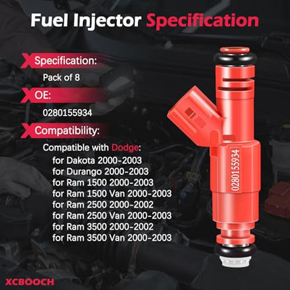 Fuel Injectors Set of 8 Compatible with Dodge Ram 1500 2000-2003
