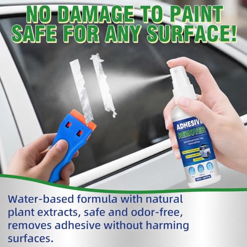 Adhesive Remover, Sticker Remover with Plastic Razor & Towel, 120ml Glue Removers for Removing Labels, Tapes, Gum, Wax and Sticky Residue, Powerful Super Glue Removers for Floor, Windows, Walls, Cars