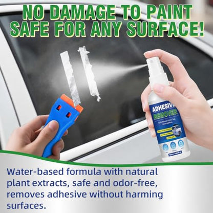 Adhesive Remover, Sticker Remover with Plastic Razor & Towel, 120ml Glue Removers for Removing Labels, Tapes, Gum, Wax and Sticky Residue, Powerful Super Glue Removers for Floor, Windows, Walls, Cars