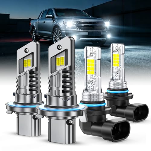 Marsauto H13 H10 LED Light Bulbs Combo 60,000 Lumens 6500K White, 1:1 Size 9008/H13 9145/H10 LED Fog Light Bulbs Combo for 2004-2014 Ford F-150, 2005-2020 F250/F350, 2005-2009 Dodge Dakota, Pack of 4 - color: SUPER 6000K WHITE, size: H13+H10