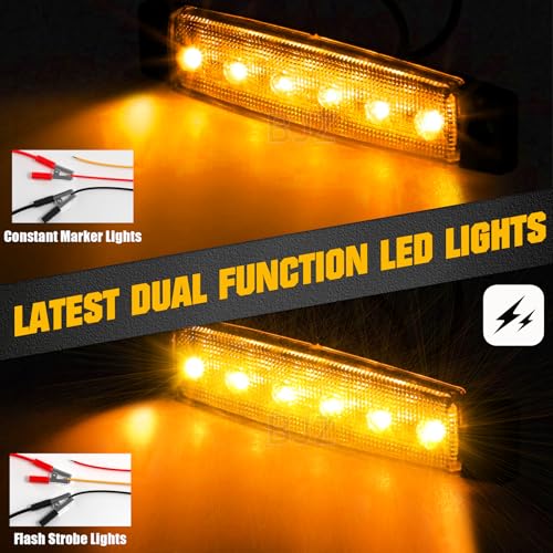 BJZ 3.8" Strobe+Steady Marker Lights Strip Dual Function Amber Trailer LED Side Clearance Tail Griller Flash Lights 12V Turn Signal Warning Waterproof Light for Trailer Truck Van RV ATV Bus, 10Pcs - color: Amber, 10Pcs