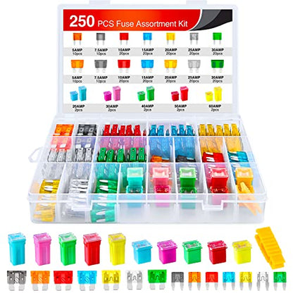 Nilight 250PCS Regular Mini Blade and Jcase STD Profile Fuse Assortment Kit - color: 250PCS Fuses + box fuses