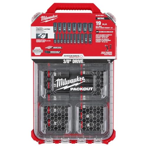 Milwaukee 4932480946 3/8 Drive Packout Deep Impact Shockwave Socket Set 19 Piece
