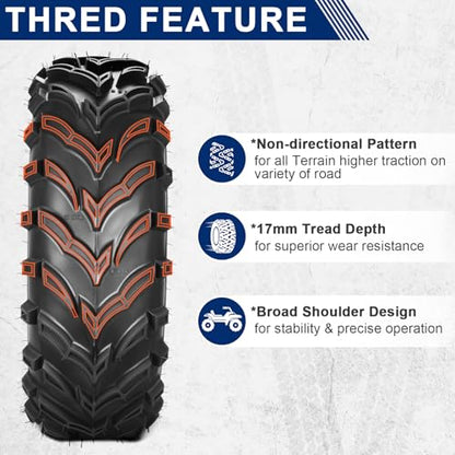 MaxAuto Set of 2 25x8-12 ATV UTV Tires,25x8x12 Mud Trail Tires, 6Ply, Tubeless