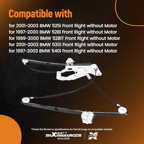 maXpeedingrods Power Window Regulator Front Right Replaces 740-479, 51338252394 Compatible for BMW 525i 528i 530i 540i M5 1997-2003 - style: 740-479