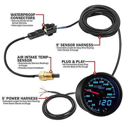 MaxTow Black & Blue 300F Air Intake Temperature Gauge Kit, 2-1/16" 52mm