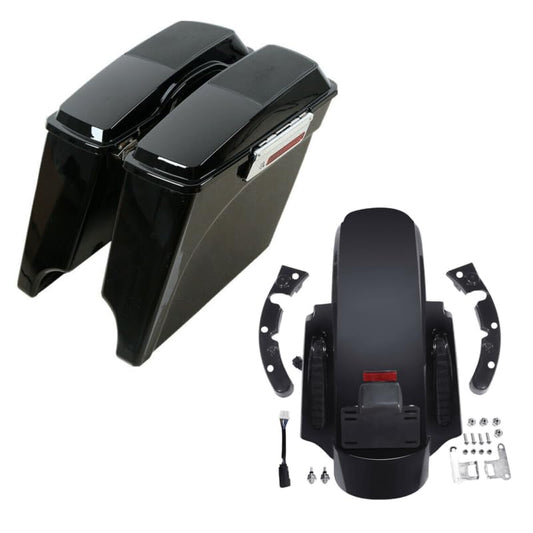 TCT-MOTORPARTS 5" Stretched Saddlebags Saddle bags w/6x9 Speaker Lids & LED Rear Fender System Fit For Harley Touring Electra Street Road Glide Road King 2009-2013 - color: Smoked Led Fender+Saddlebag w/ 6x9'' Cutout, size: Fit for 2009-2013 Touring Model