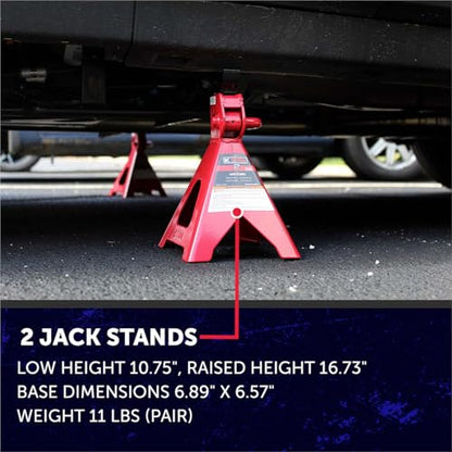 K Tool International 63097A 2 Ton Automotive Trolley Floor Jack with Jack Stands for Garages, Repair Shops, and DIY, 4,000 lbs. Capacity, Hydraulic Lifting Range 5-1/8" to 13", Heavy Duty Steel, Red