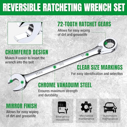 SK Reversible Ratcheting Combination Wrench Set, 8-Piece, Metric, 72-Tooth - size: Metric, 8-Piece