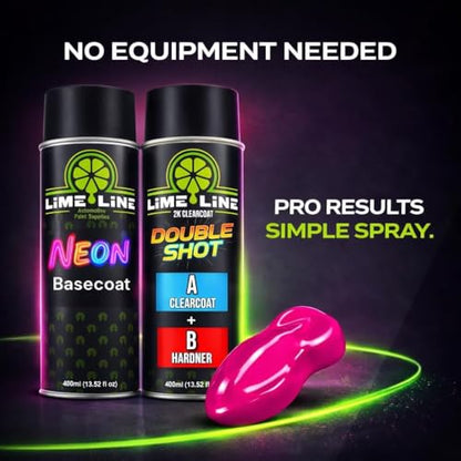 LiME LiNE Automotive Neon Basecoat Aerosol Spray Paint - Must be Clearcoated with High Gloss 2K Double Shot Clearcoat System (Neon Pink + Clearcoat Kit) - color: Neon Hot Pink + Clearcoat Kit