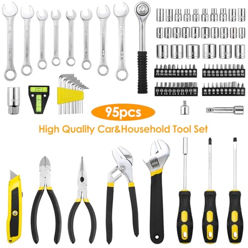 TLGREEN 95-Piece Mechanic Tool Set with Storage Case, Yellow - color: Yellow