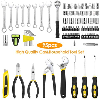 TLGREEN 95-Piece Mechanic Tool Set with Storage Case, Yellow - color: Yellow