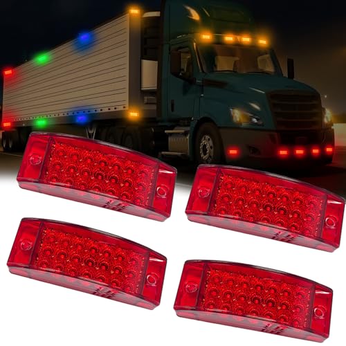 4Pcs 5.8" Red 21LED Side Marker Clearance Trailer Lights, 3-in-1 Front Rear Brake Strobe Sequential Signal Indicator Waterproof 12V Rectangular Tail Light for Truck Camper Bus Van RV ATV - color: Red