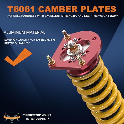 KUIPERAUTO Lowering Coilovers Struts Compatible for 2000-2005 Dodge Neon Compatible for 2000-2002 Chrysler Neon Front & Rear Shocks Adjustable Height Suspension Coil Spring Strut (Set of 4)(Yellow) - size: 2000-2005 Dodge Neon