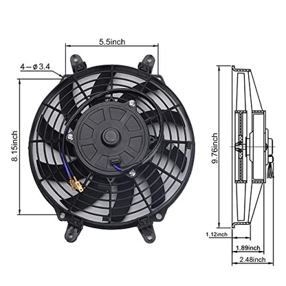 9 Inch Universal High Performance Electric Radiator Cooling Fan 12V 80W with Fan Mounting Kit - style: 9" Curved