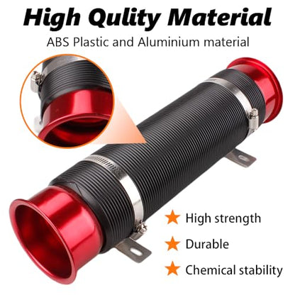 BARTOO 3" Turbine Intake Pipe Adjustable Cold Air Intake Pipe Tube Red - color: Red